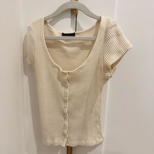 Brandy Melville Cream Ribbed Button-Down Shirt